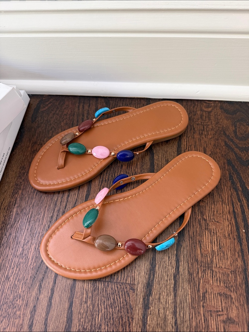 Tan Beaded Toe-Post Sandals - Women